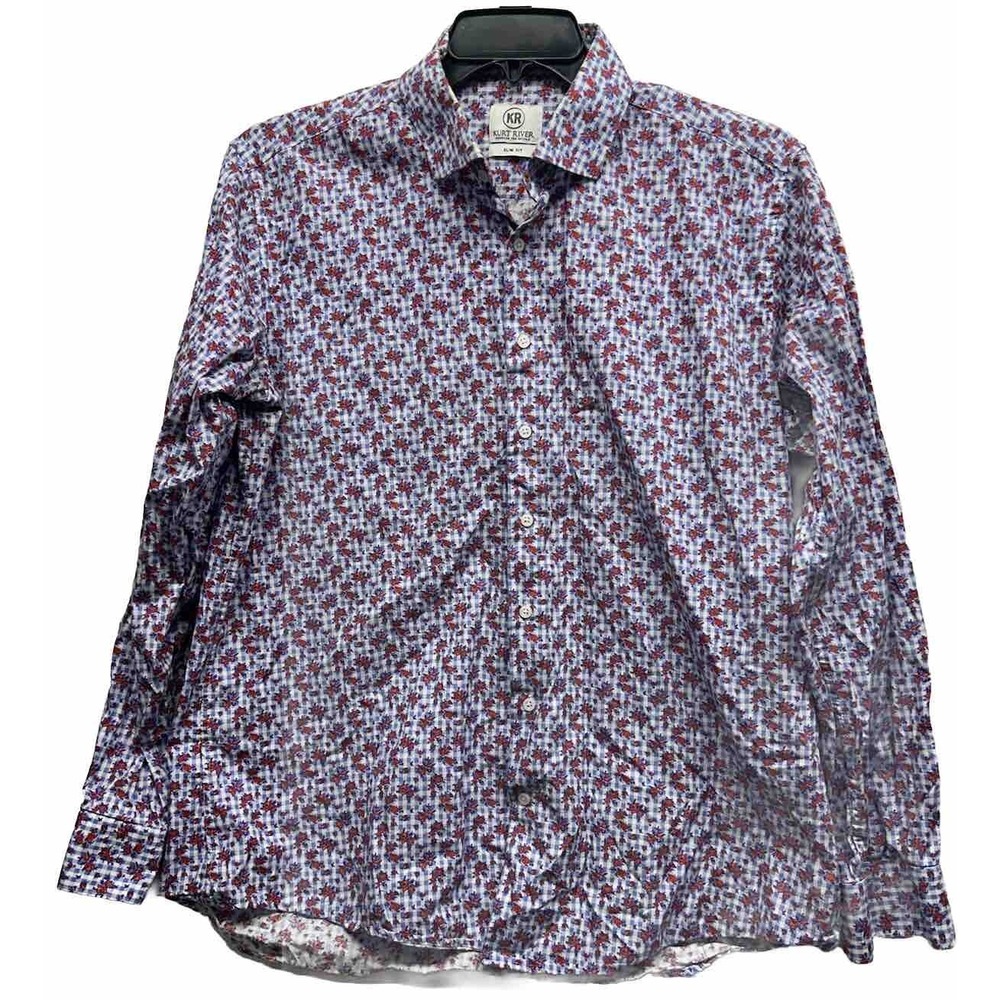 Kurt River Mens Size 2XL (L) Red Floral Button Down Long Sleeve Collared Shirt